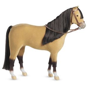 American girl doll horse with a golden yellow color and dark brown mane and tail